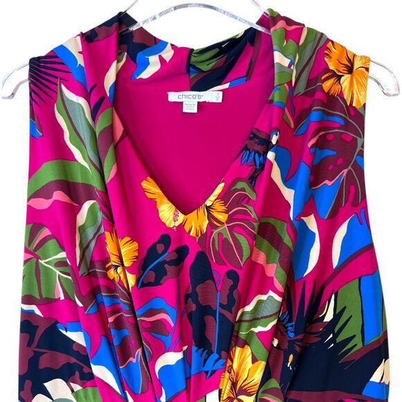 CHICO'S Classic Pleat Rainforest Sleeveless Botanic Berry Maxi Dress Size 2 = 12 - Picture 2 of 14